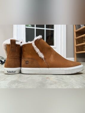 Timberland Brown Suede Faux Fur Slip On Sneakers Womens Size 8